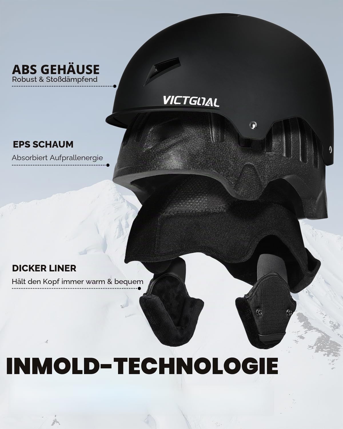 Victgoal Skihelm Herren Damen mit Warme Flusen-Ohrpolster, Gute Belüftung Sicherheits Snowboard Helm Männer für Erwachsene zum Skifahren Wintersportarten Einstellbare M/L Skihelme