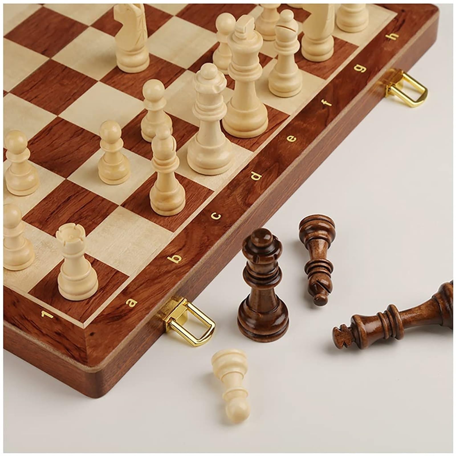 Scacchi Set di scacchi pieghevole in legno da 15" con contenitore, scacchiera portatile da torneo for adulti, regalo da viaggio