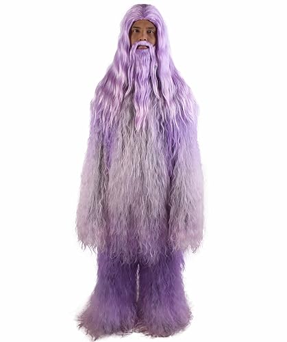 Miniatura 2 de Peluca de terror de criatura mítica unisex grande y peluda para adultos, con bigote y barba, morado (SM)