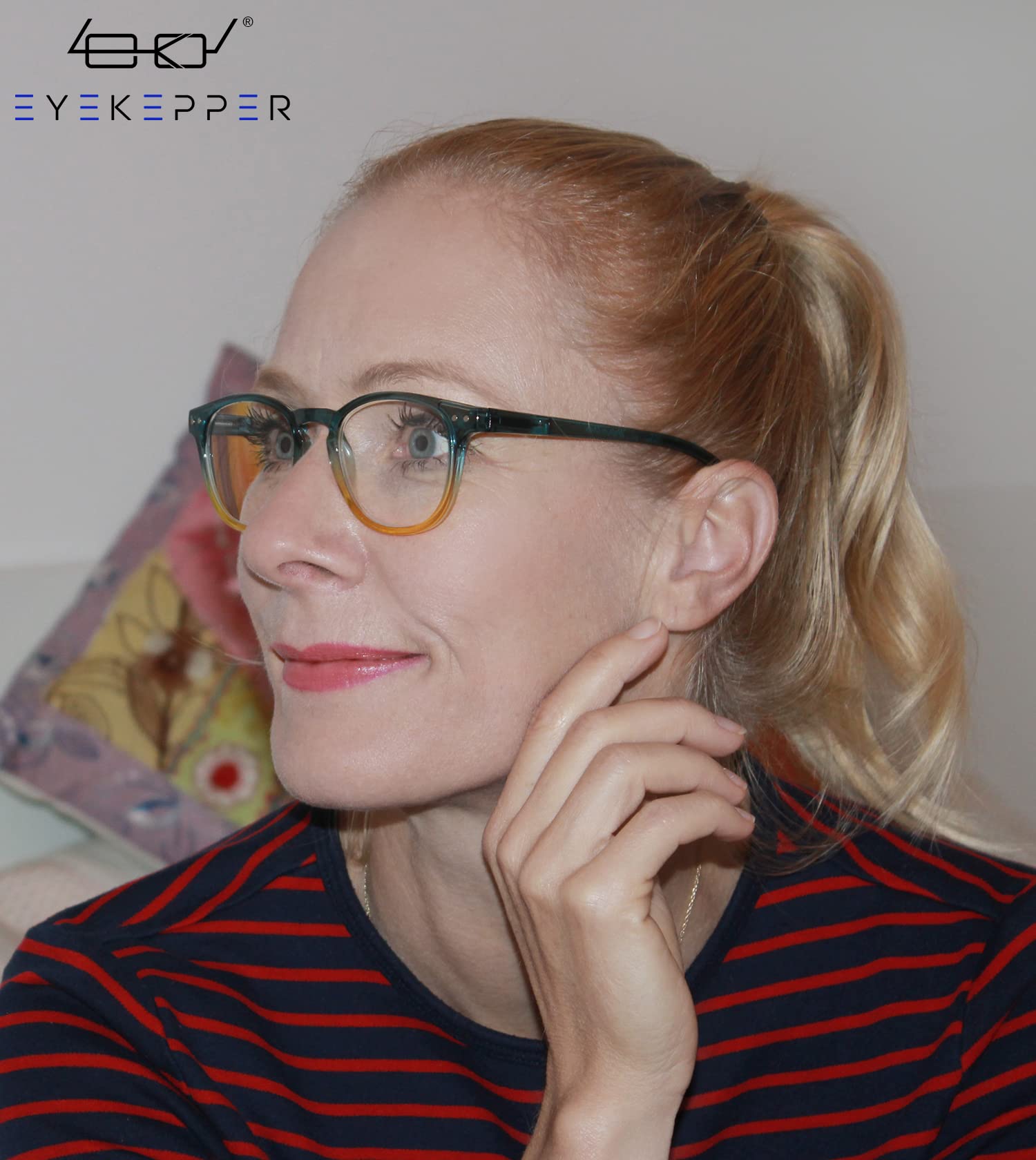 Eyekepper Fashion Readers Womens Reading Glasses (Blue-Yellow Frame, 2.00), Blue/Yellow Frame, +2.00 - Image 2