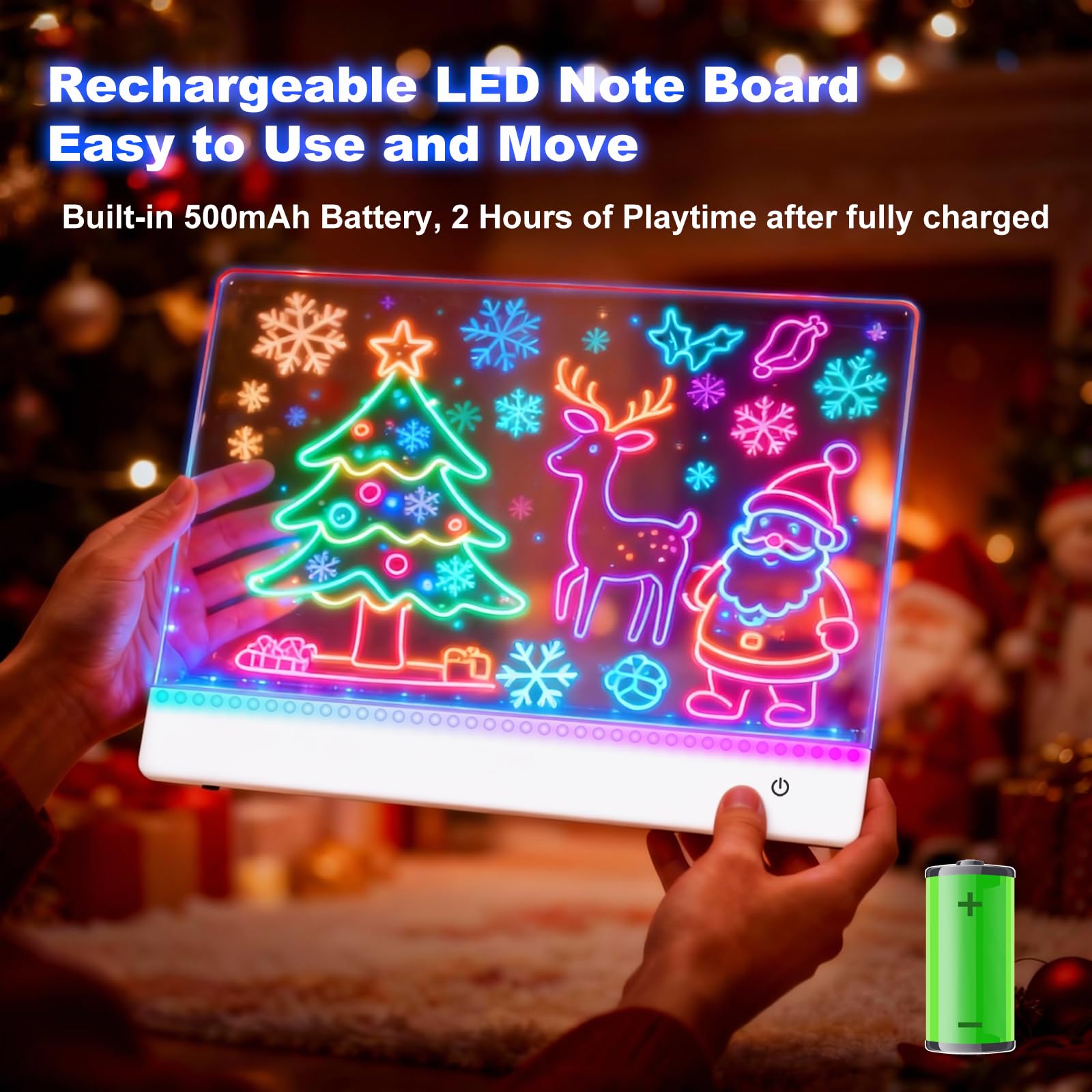 Tablero de dibujo LED recargable 12 colores pizarra acrílica transparente borrable 30 x 20 cm