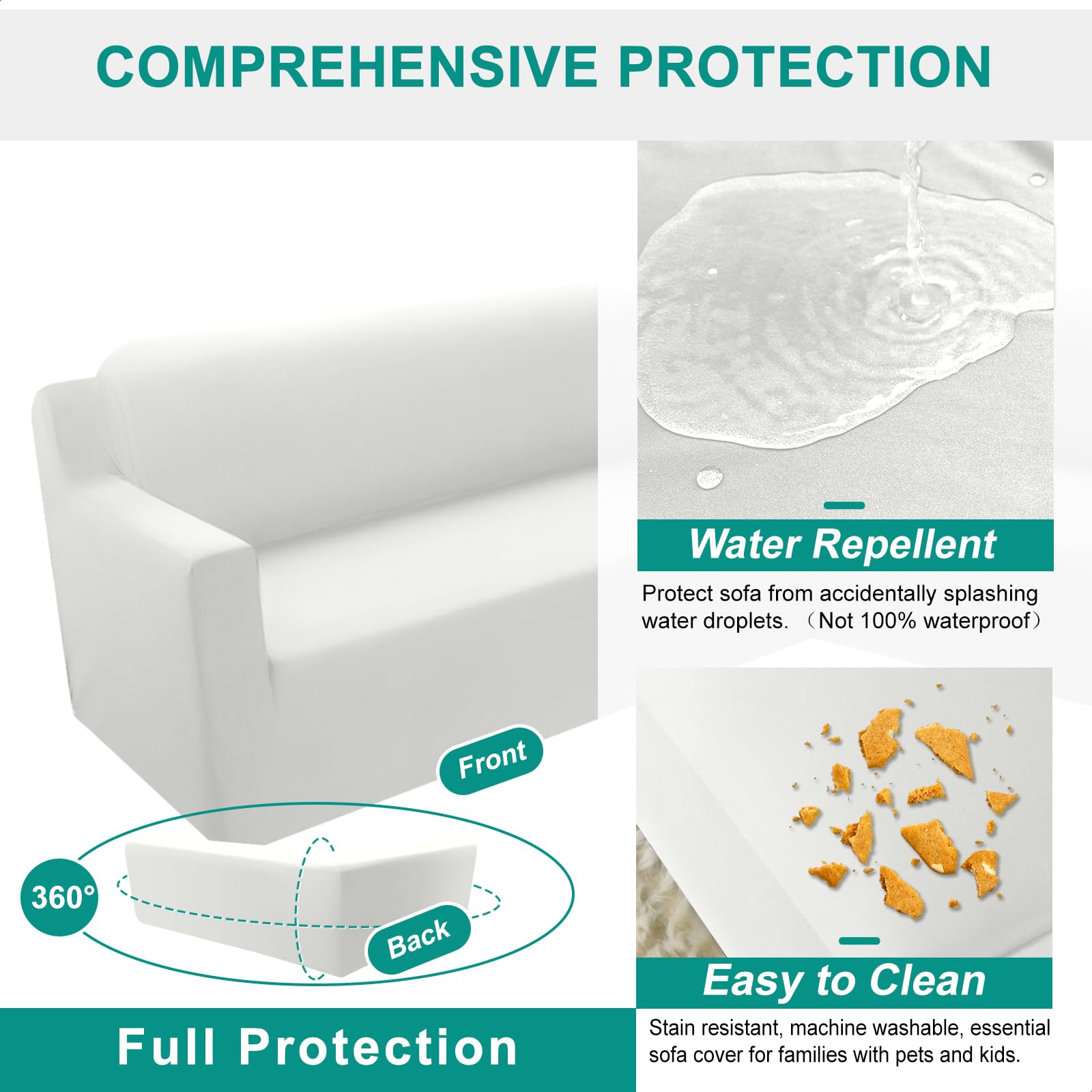 Arfntevss Couch Covers for Sectional Sofa L Shape Soft Stretchy Sectional Slipcovers Living Room Water Resistant U Shaped Corner Sofa Covers for Pets Dogs Non Slip Furniture Protector (White, Small)