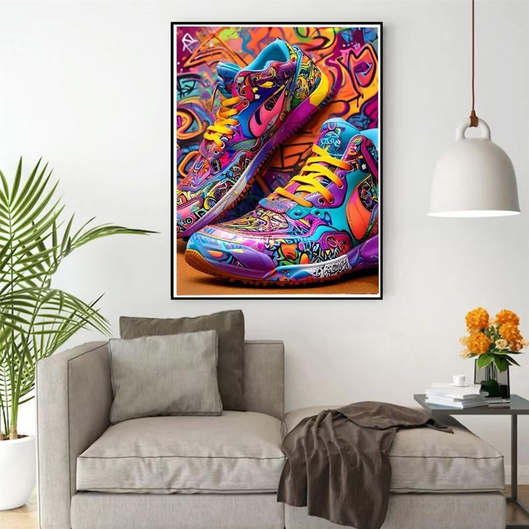 Graffiti Shoes Diamond Painting, 5D Diamond Art Kits for Adults, DIY Full Drill Diamond Dots Crystal Rhinestone Diamond Pictures Gem Art Embroidery Craft Kits for Home Wall Decoration 18x24inch P-814