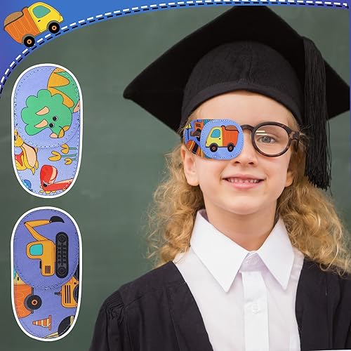 Miniatura 6 de Newcotte 12 parches para ojos para niños pequeños, reutilizables, ajustables, para gafas, parche para ojos izquierdo o derecho, patrones surtidos