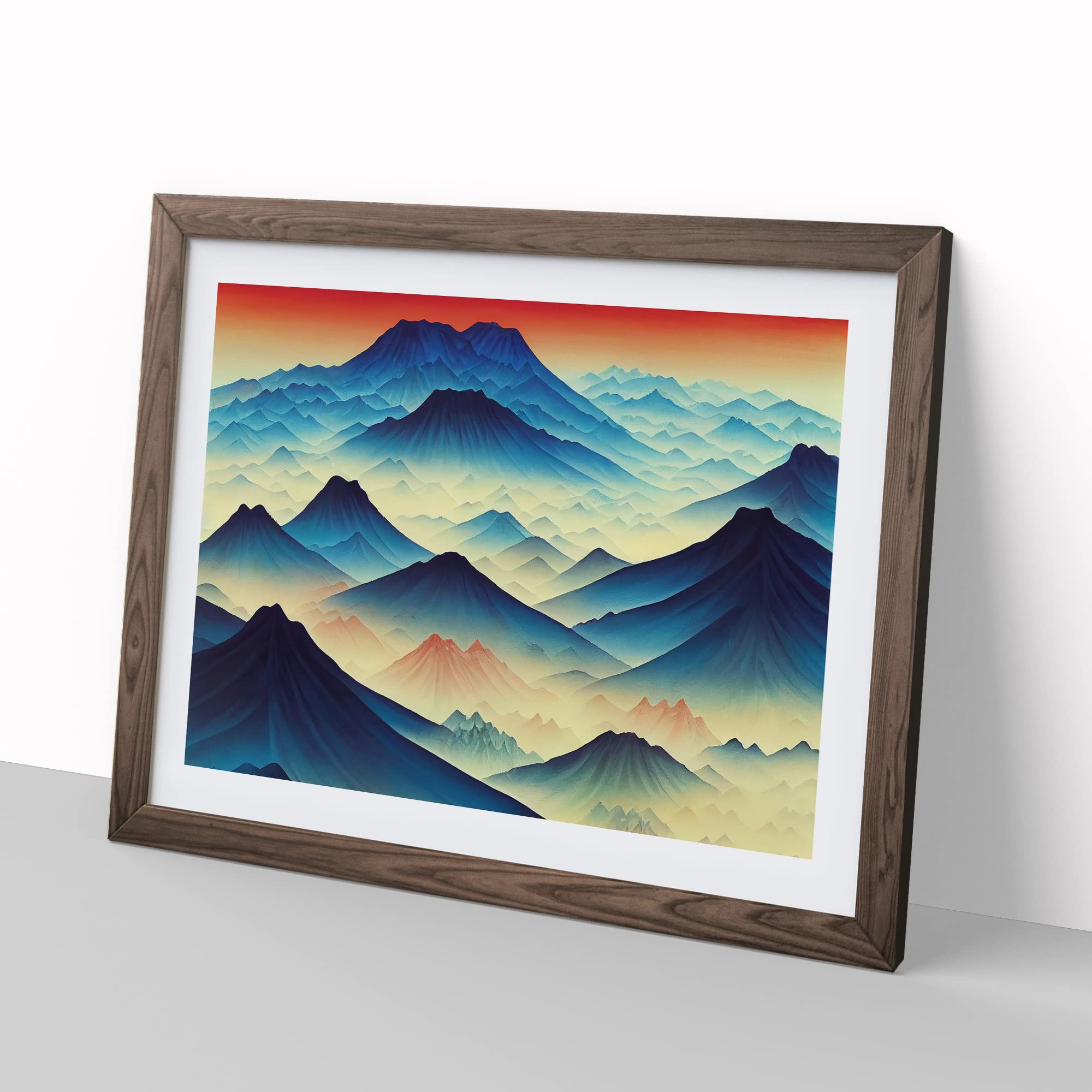 Sunset Japanese Mountain Painting Vol.1 Framed Print, Walnut, A3 (46 x 34 cm) - Image 2