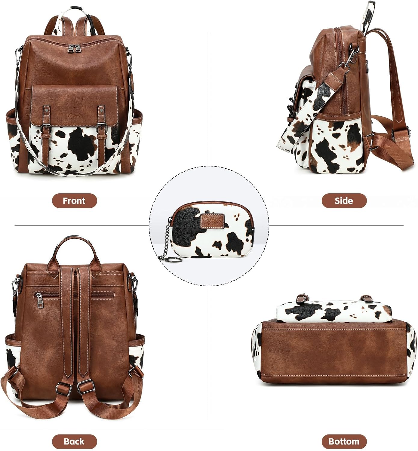 Backpack Purse for Women PU Leather Back Packs Designer Ladies Shoulder Bag Fashion Faux Work Travel Handbags - Image 7