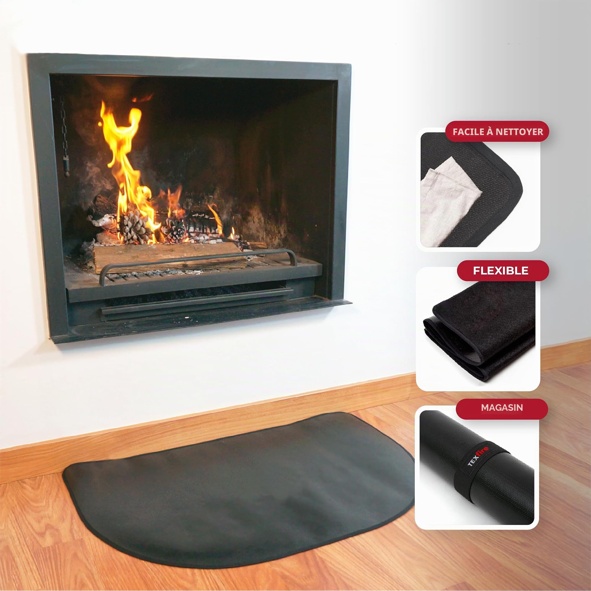 TEXFIRE Tapis Ignifugé Demi-Lune Cheminée 120x50 cm