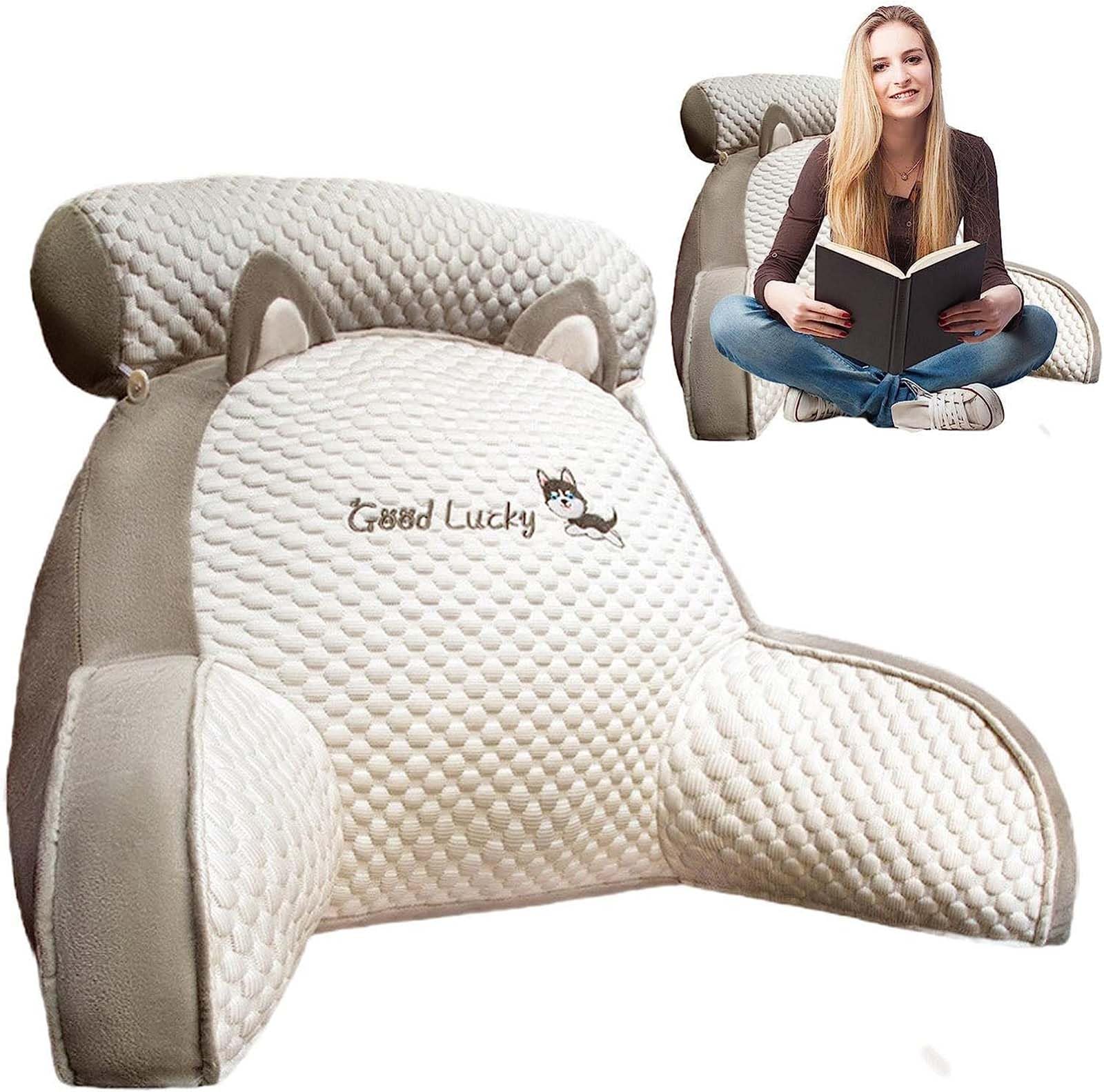 FJAUOQ Oreiller de Lecture avec Accoudoirs Coussin de Lecture Coussin Support Lombaire Oreiller de Lecture de lit Confort Et Ergonomie Coussin Cale Dos Canapé pour Lit Fauteuil Canape,004,65x45cm