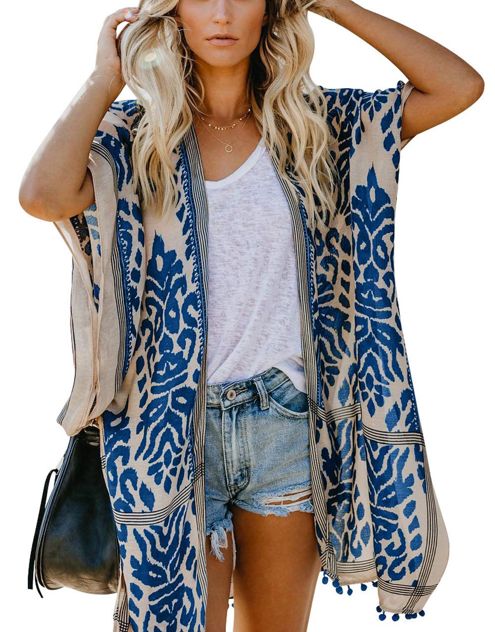 May Story Mujeres Verano Kimono Cardigan Casual Ropa de Playa Pareos Retro Impreso Blusa Larga Tops Manga Corta