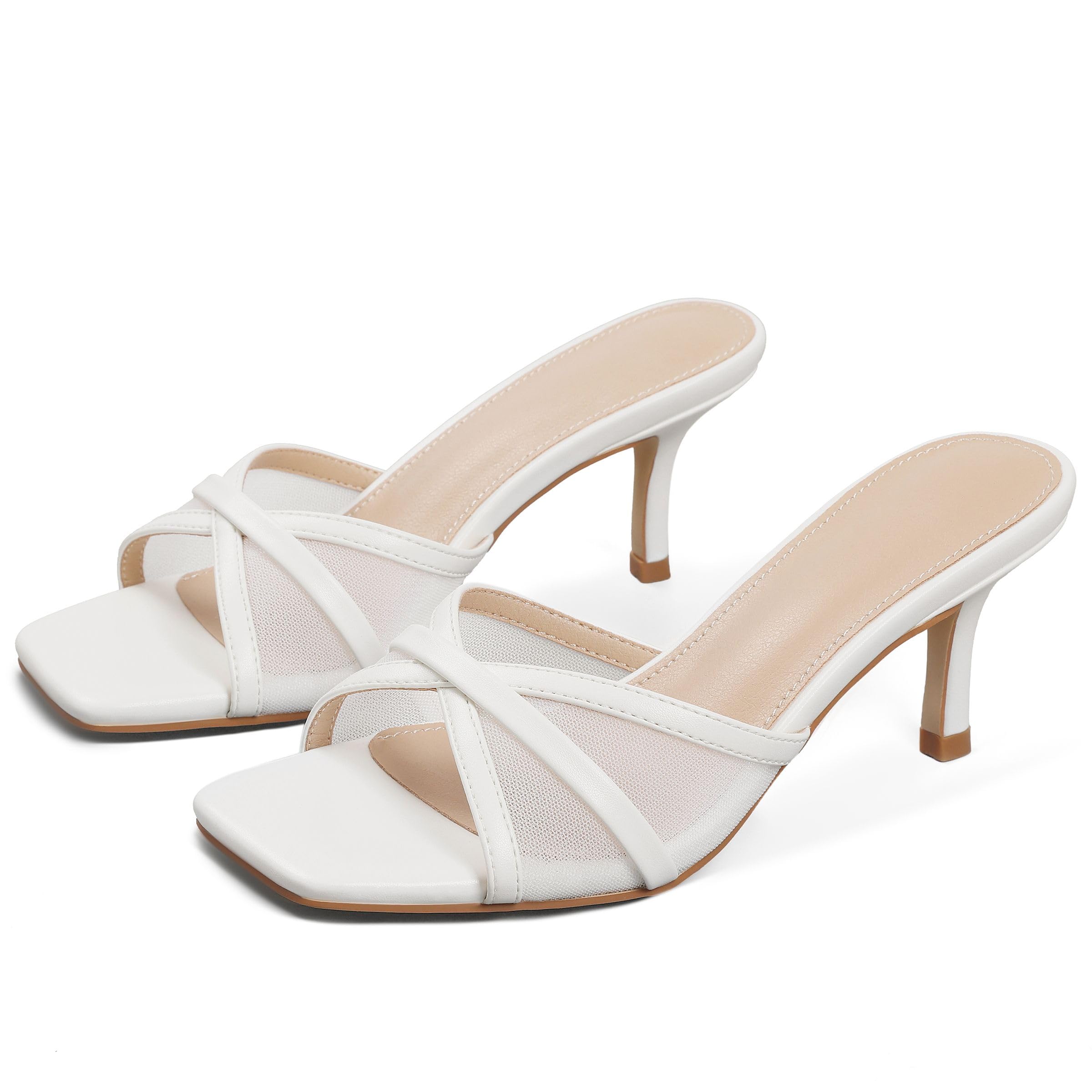 Eteridrey Nero Gattino Tacchi per le Donne Mesh Tacco Sandali Tacchi Mule, 1 bianco, 39.5 EU