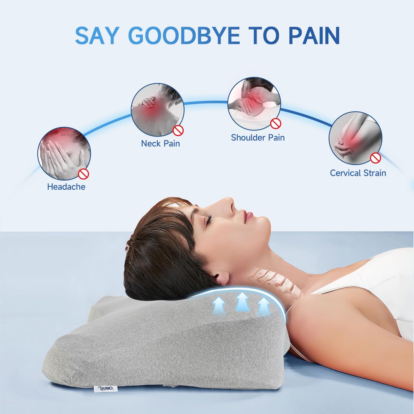 jiaao Almohada Cervical de Espuma Viscoelastica, Almohada Cervicales y Cuello, Almohada Ortopedica para Soporte de Cuello, Almohadas Ergonómico para Dormir de Lado y Boca Arriba, Gris Claro