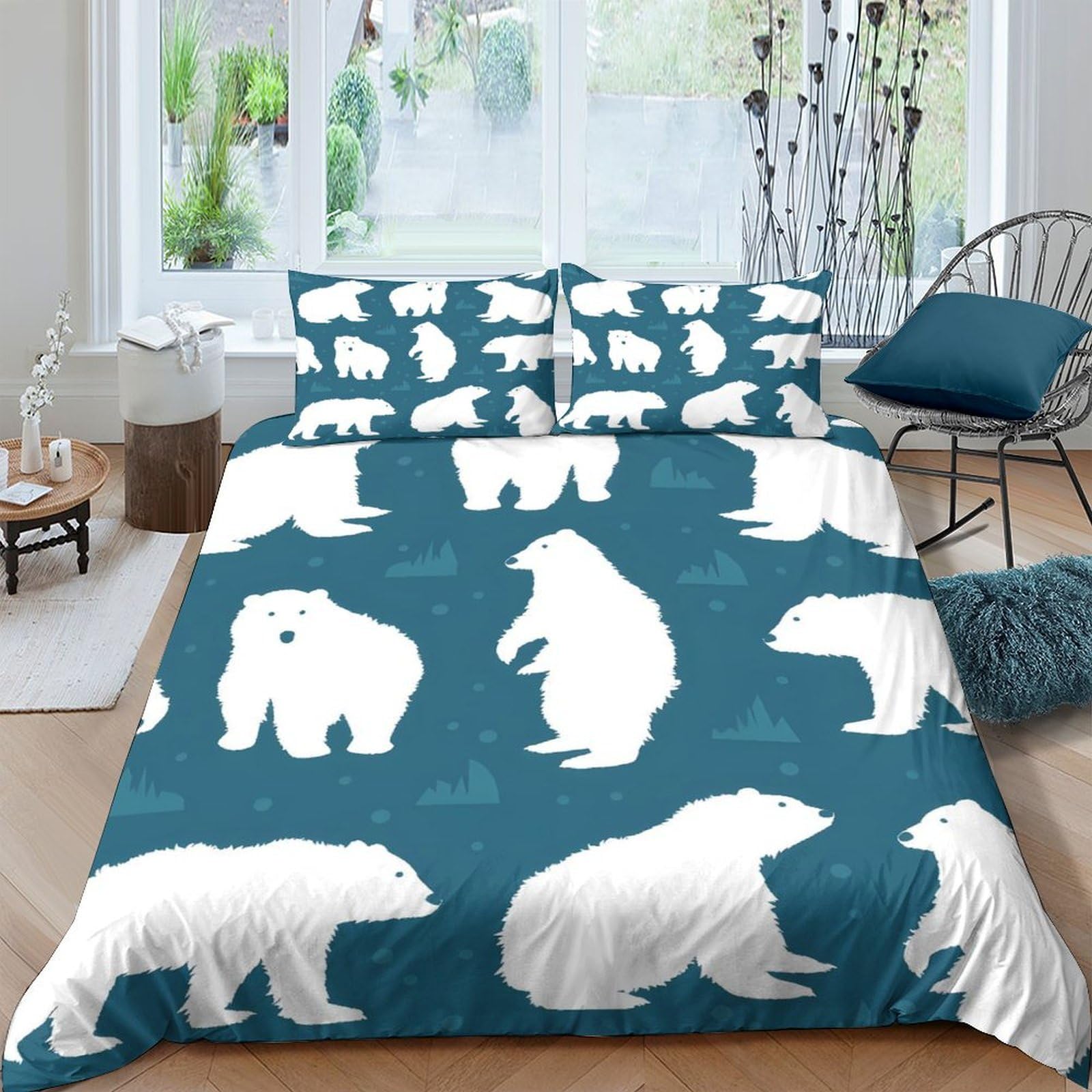 Ctjqhvkz Style-7 3D Printed Polar Bear Fitted Sheet Microfiber Soft Blue Animal Pattern Mattress Cover For Bedroom Dorm Mattress Protection Single（135X200cm）