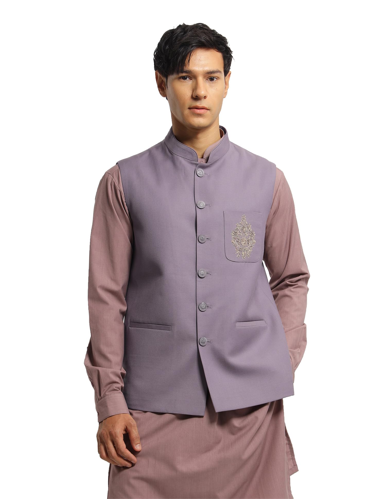 arrow Men's Mandarin Collar Tailored Fit Waistcoat (ARAKIBN5402_Pink_S)-picture-13