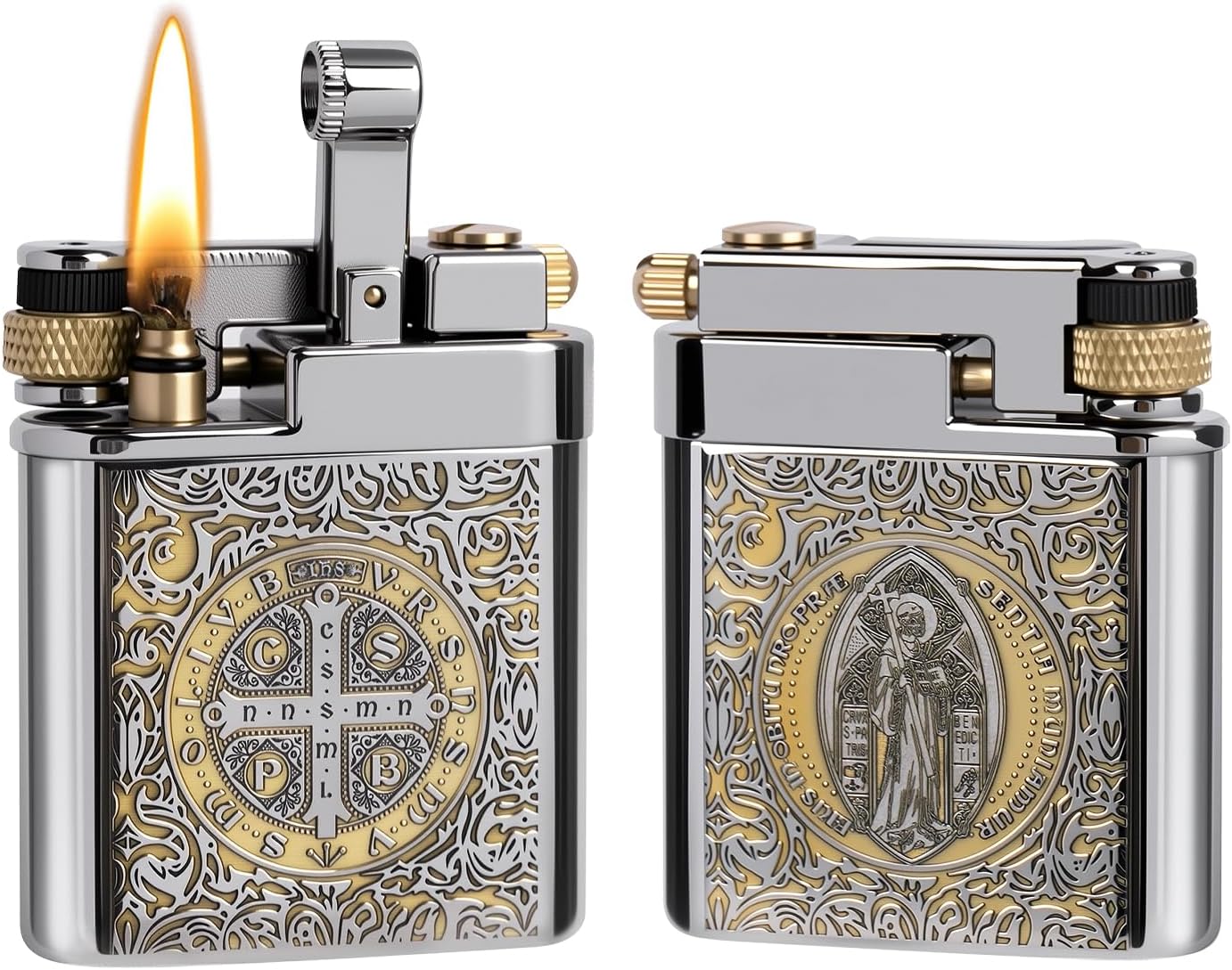Vintage Trench Lighter, Cool Constantine Lighter - Refillable Soft Flame Kerosene Fluid Lighters, Flint Wheel Antique Lighters for Him (Fuel Not Included)