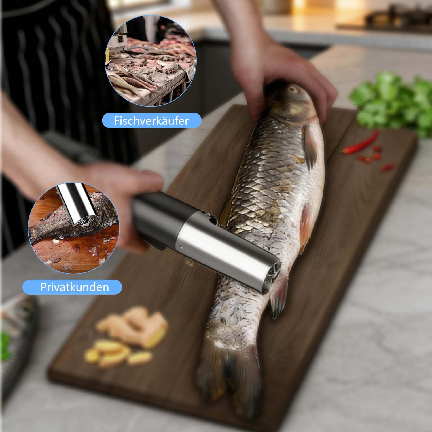 Fischentschupper, Elektrischer Entschupper für Fisch, Edelstahl Fischschuppen Entferner Fisch Scaler mit Intelligenter Schalter, Wasserdicht Fischschupper für Fischmärkte Restaurants Küchen