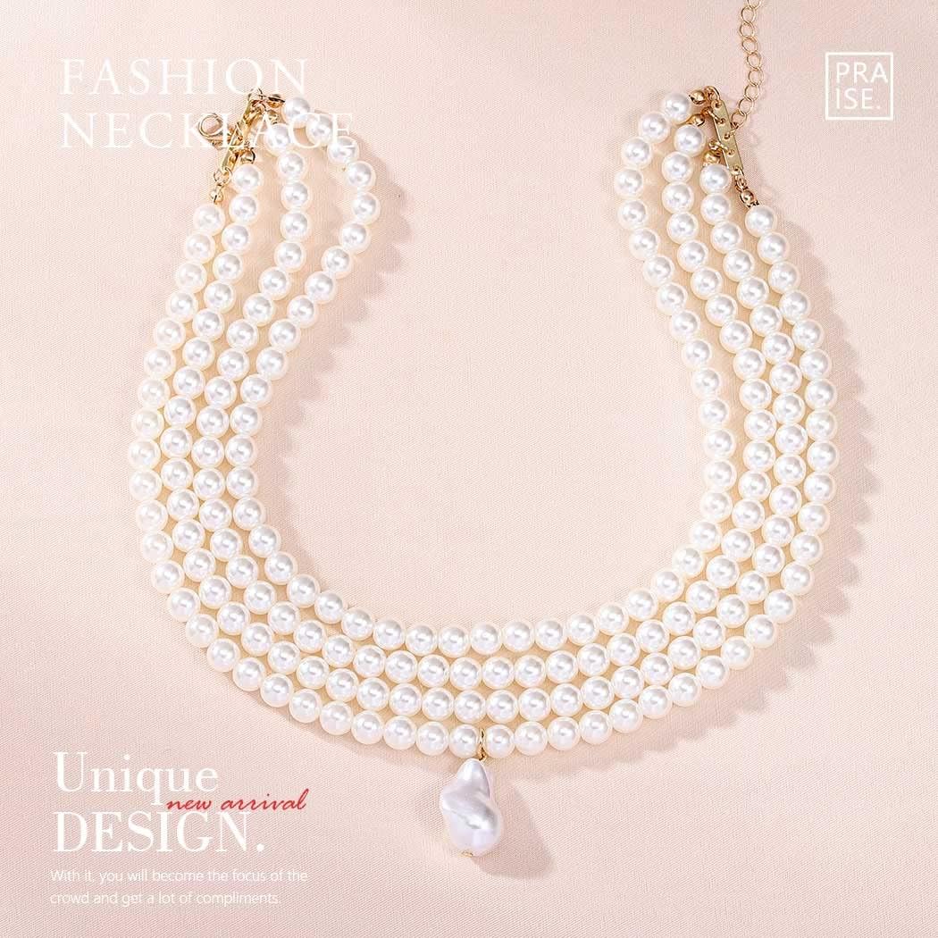 Jovono Pearl Choker Necklace Chunky Faux Pearl Collar Necklaces Boho Layered Statement Necklace Jewelry for Women - Image 2
