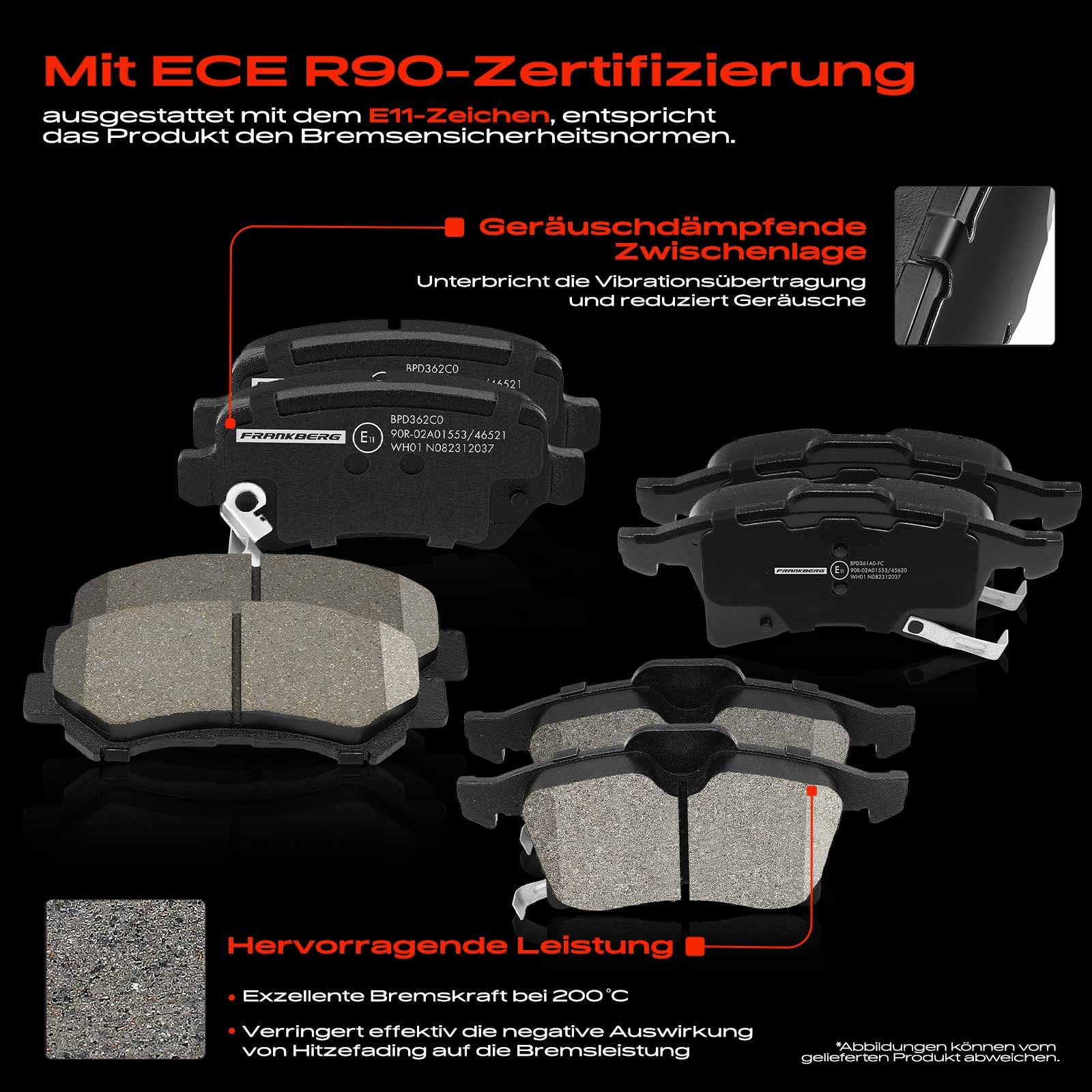 Frankberg Bremsensatz inkl. 4x Bremsscheiben + 8x Bremsbeläge Vorne Hinten Kompatibel mit Zafira/Zafira Family B A05 Astra H A04 Replace# 93192578, 93179708