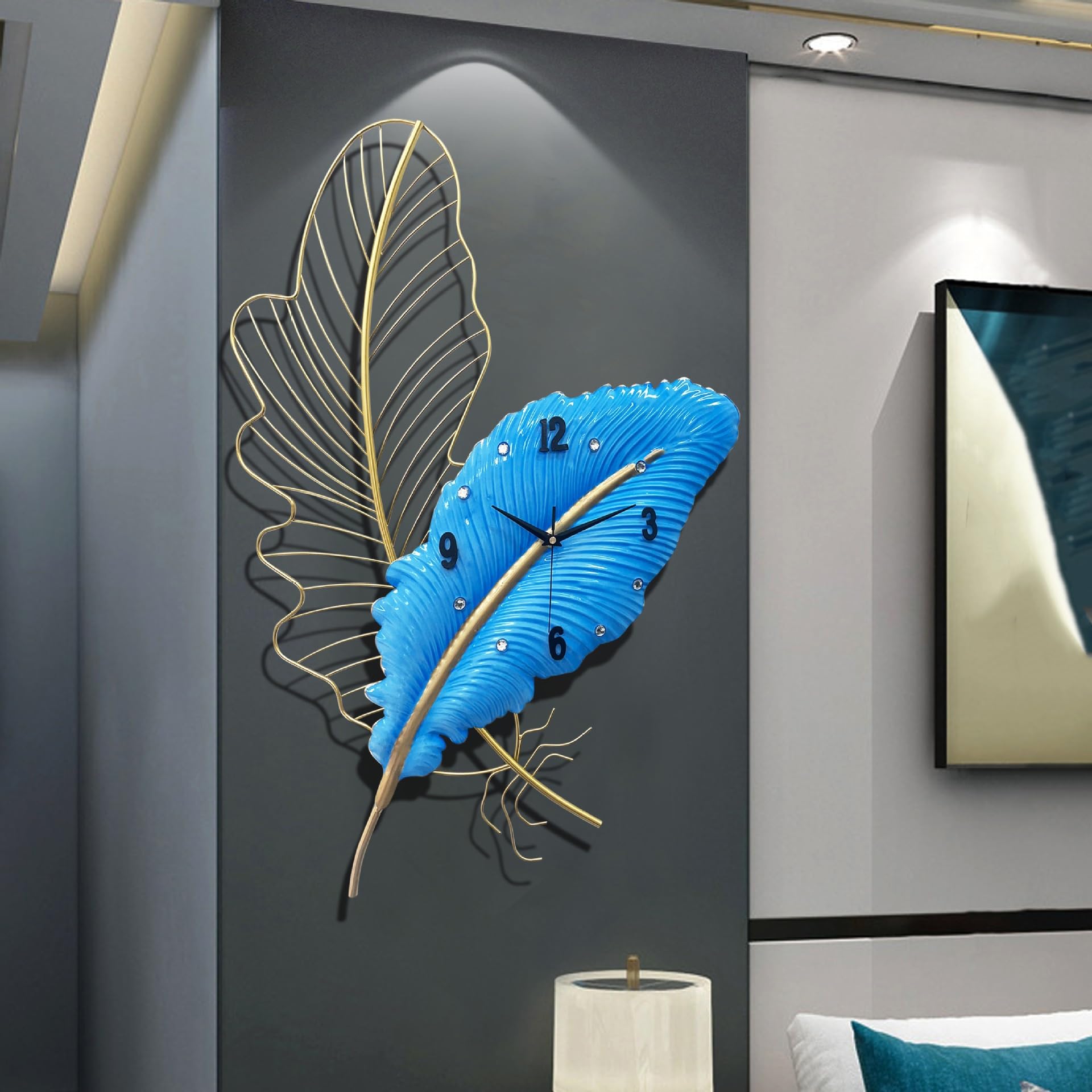 KLerDH Wall Clocks, Wall Clocks,Feather Design Clock,Silent Battery Operated,Home Décor