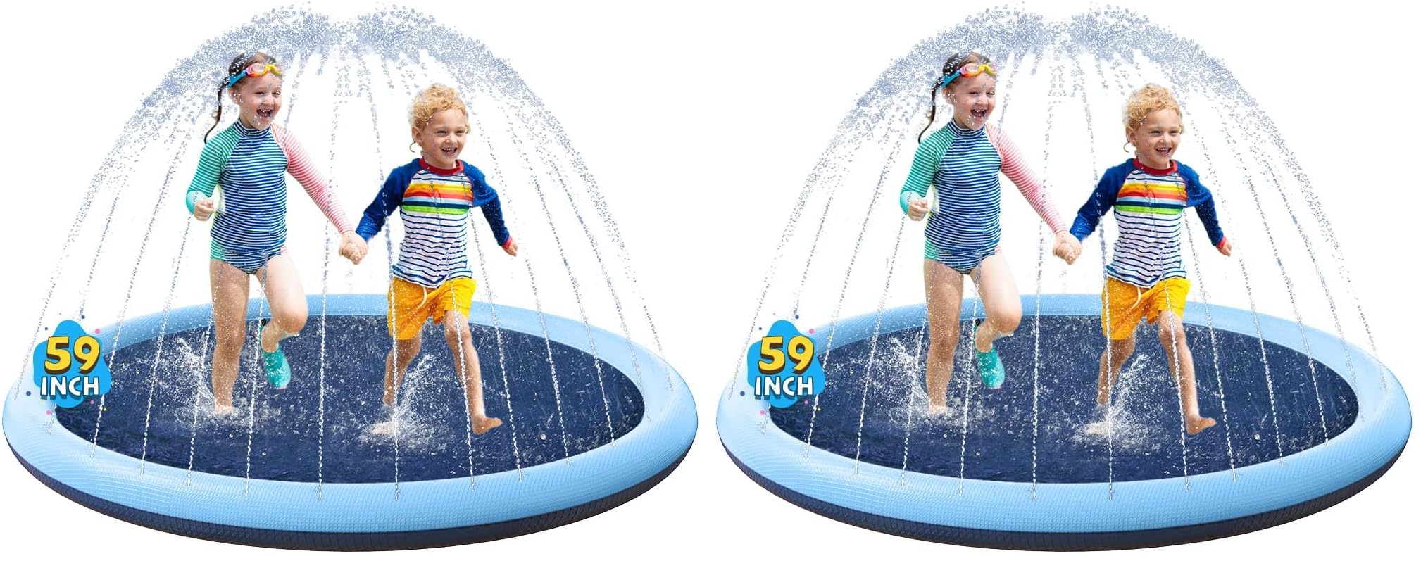 VISTOP Non-Slip Splash Pad for Kids and Dog, Thicken Sprinkler Pool Summer Outdoor Water Toys - Fun Backyard Fountain Play Mat for Baby Girls Boys Children or Pet Dog (59 inch, Blue&amp;Blue) (Pack of 2)