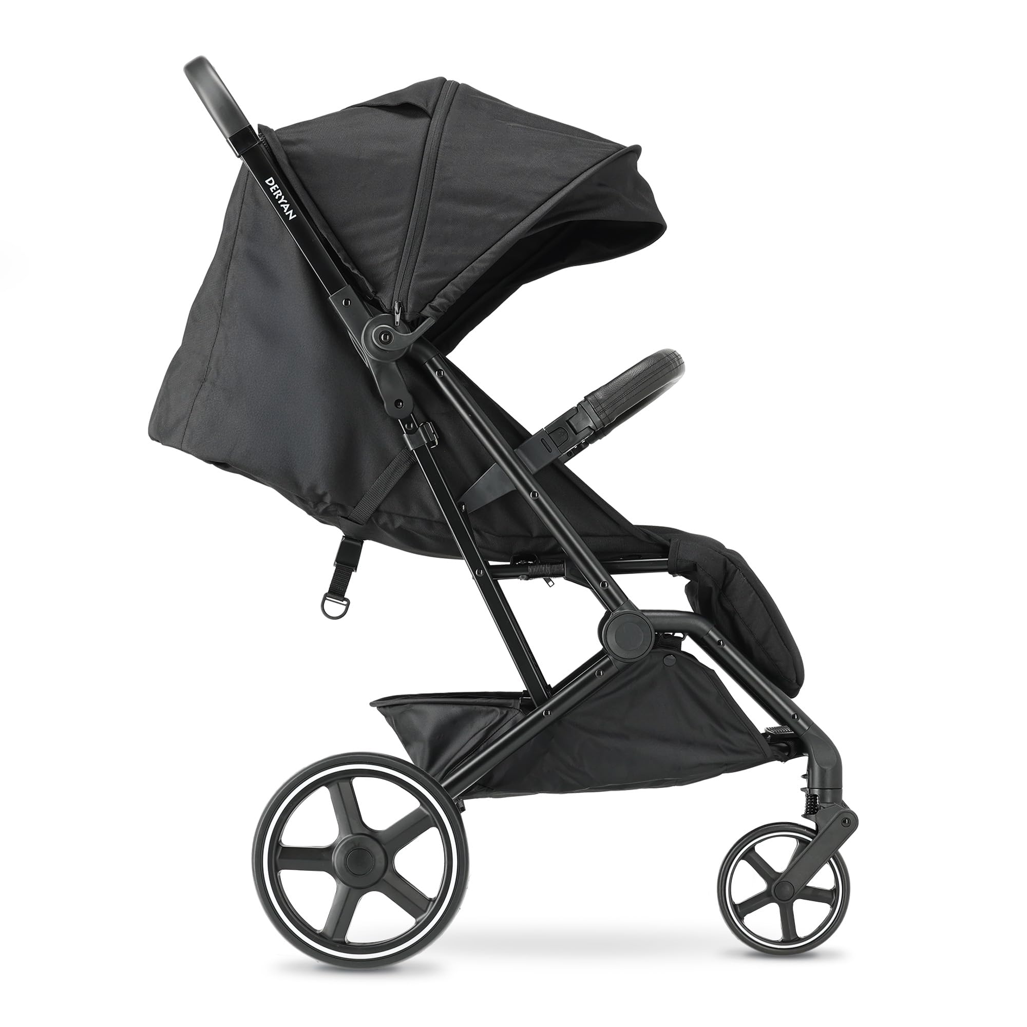 Deryan XP XL Silla de Paseo Ligera, 0-4 años, 0-22 kg, Correa de Transporte, Silla Paseo Compacta, 3 Reclinaciones, Reclinación Total, Plegado Automático, Bandolera - Negro