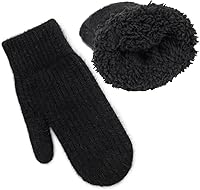 XuoAz Women's Warm Winter Wool Mittens with Rabbit Fur & Fleece Lining - Cute Knit Double Layer Gloves for Cold Weather