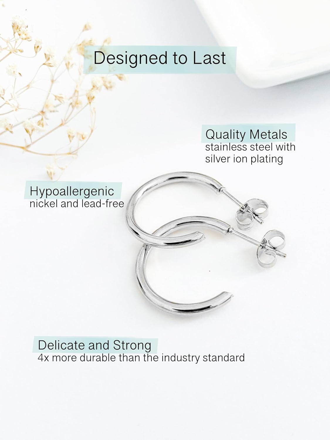 Altitude Boutique 18K Small Gold Hoop Earrings For Women | Gold Plated Thin Tube Earrings | Lightweight, Hypoallergenic Chunky Gold Open Hoops (Gold, Silver) - Image 5