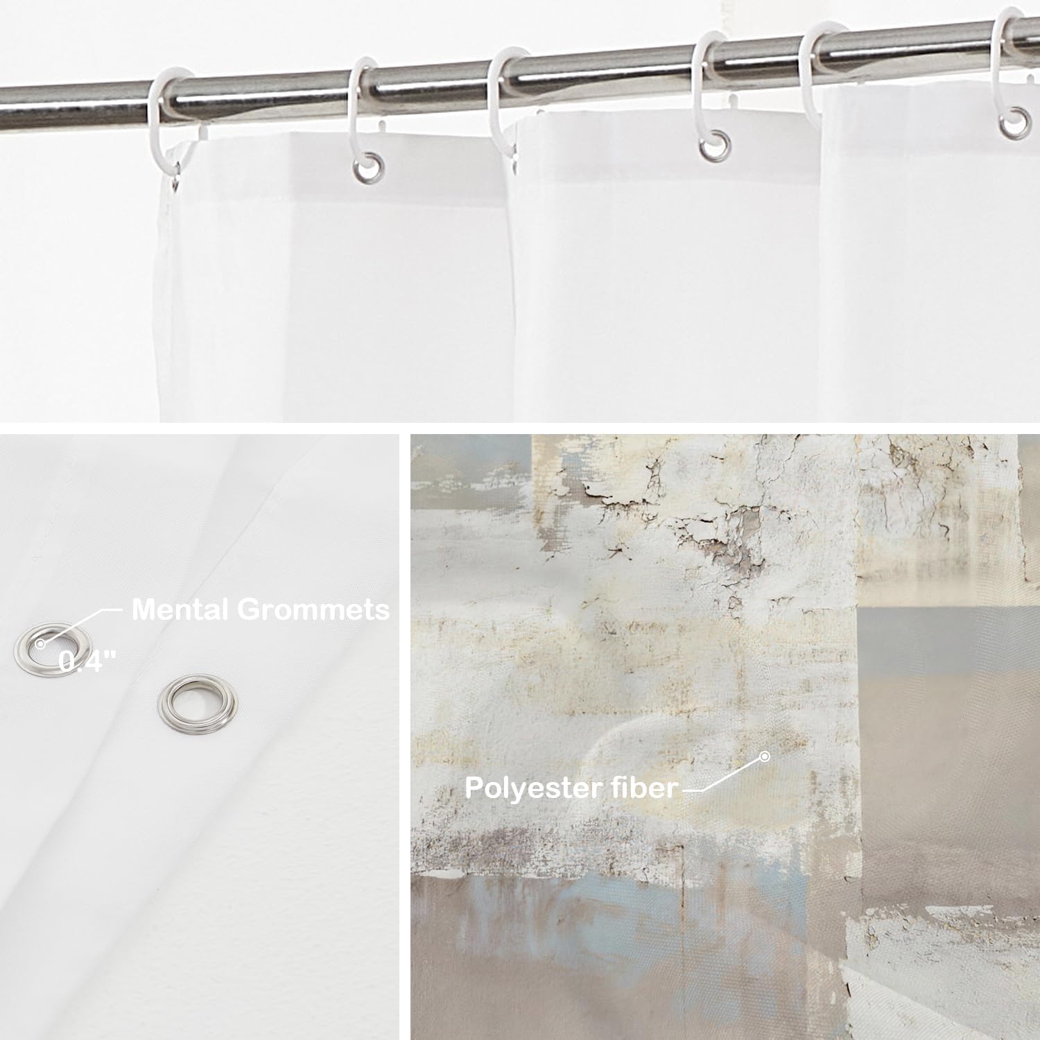 Batmerry Taupe Squares Texture Decor Shower Curtain,Grey and Beige Abstract Painting Bathroom Decor Polyester Fiber Plastic Rings Quick-Drying Waterproof for Bathtubs/Bathroom, 72x72 inches