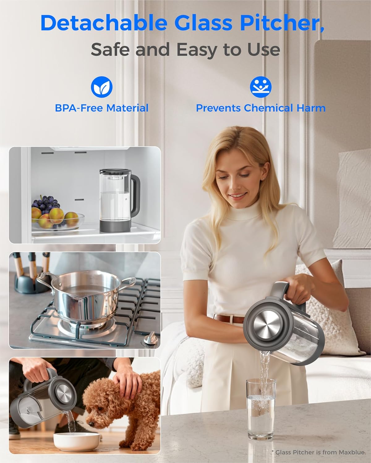 Waterdrop M6H Instant Hot Reverse Osmosis System Countertop Water Filter, 7-Stage, 3:1 Pure to Drain, Hot Water Dispenser with 5 Temperature Options, RO System with Glass Pitcher, BPA-Free