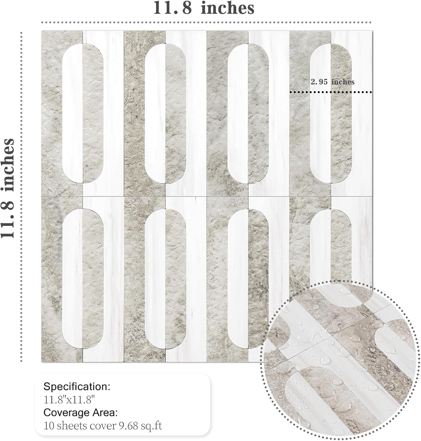 STICKGOO Peel and Stick Backsplash Tiles 12"x12", Waterproof Stick on Kitchen & Bathroom Backsplash, PVC Self Adhesive Wall Tiles for Fireplace, White/Beige Slate (10 Sheets)