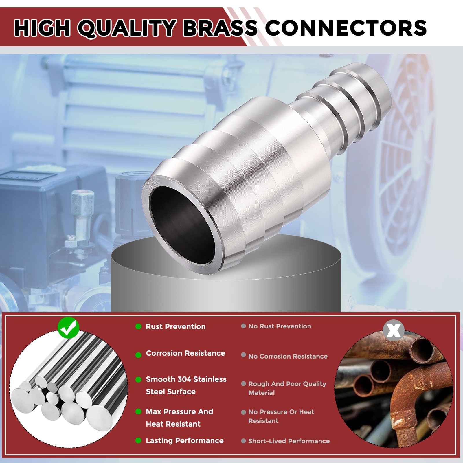Kozelo Pack of 2, 304 Stainless Steel Hose Barbs Fittings 1 1/2"(40mm) Hose Barbs to 3/4"(20mm) Fittings - Image 4