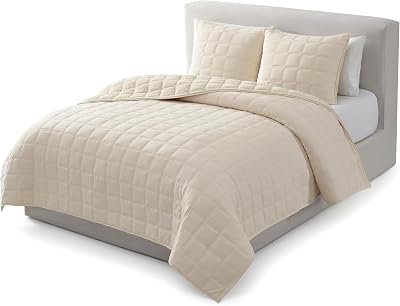 UGG Gizelle Queen Quilt Set, Ultra Soft Reverse, 3-Piece, Ivory (Cream) | Fits Full and Queen Beds, Includes Quilt and 2 S...