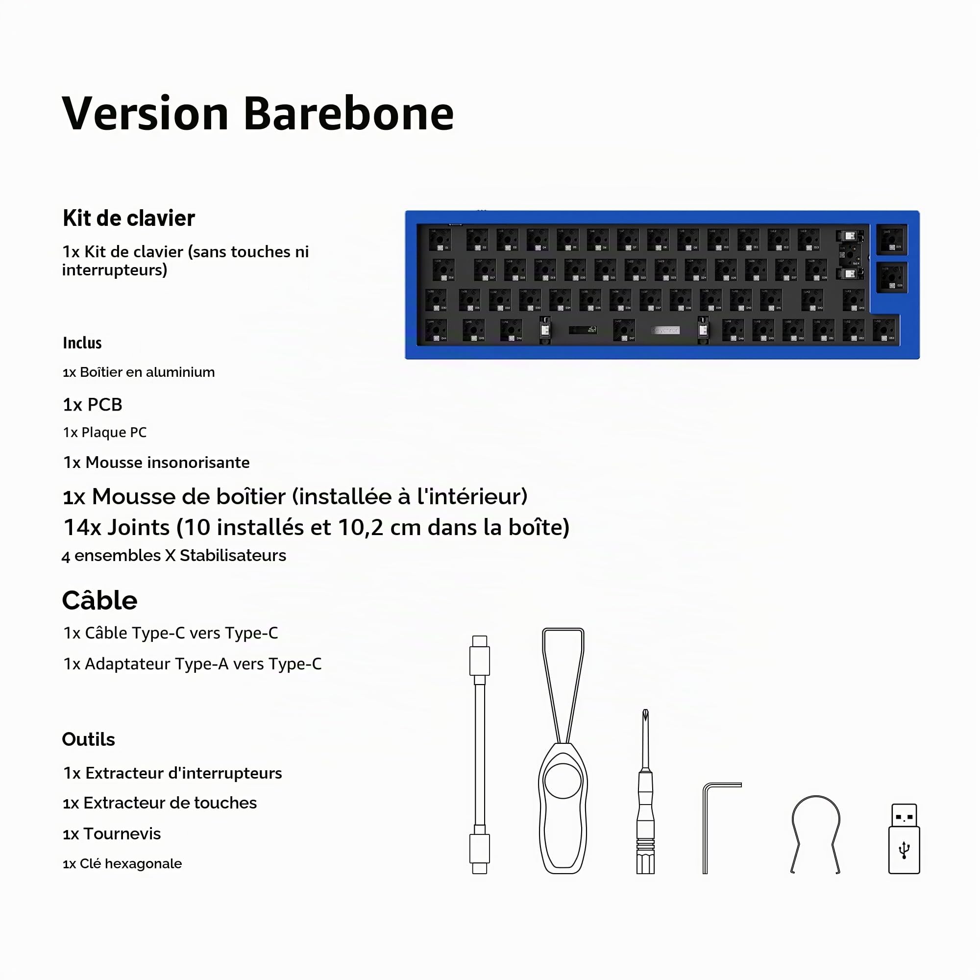 Keychron Q9 Kit de Clavier Mécanique DIY 53 Touches, Barebone ISO en Aluminium Usiné CNC, Programmable QMK, RGB, Switches 3/5 Broches, Kit Barebone Gaming à Monter Soi-même pour Win/Mac - Bleu