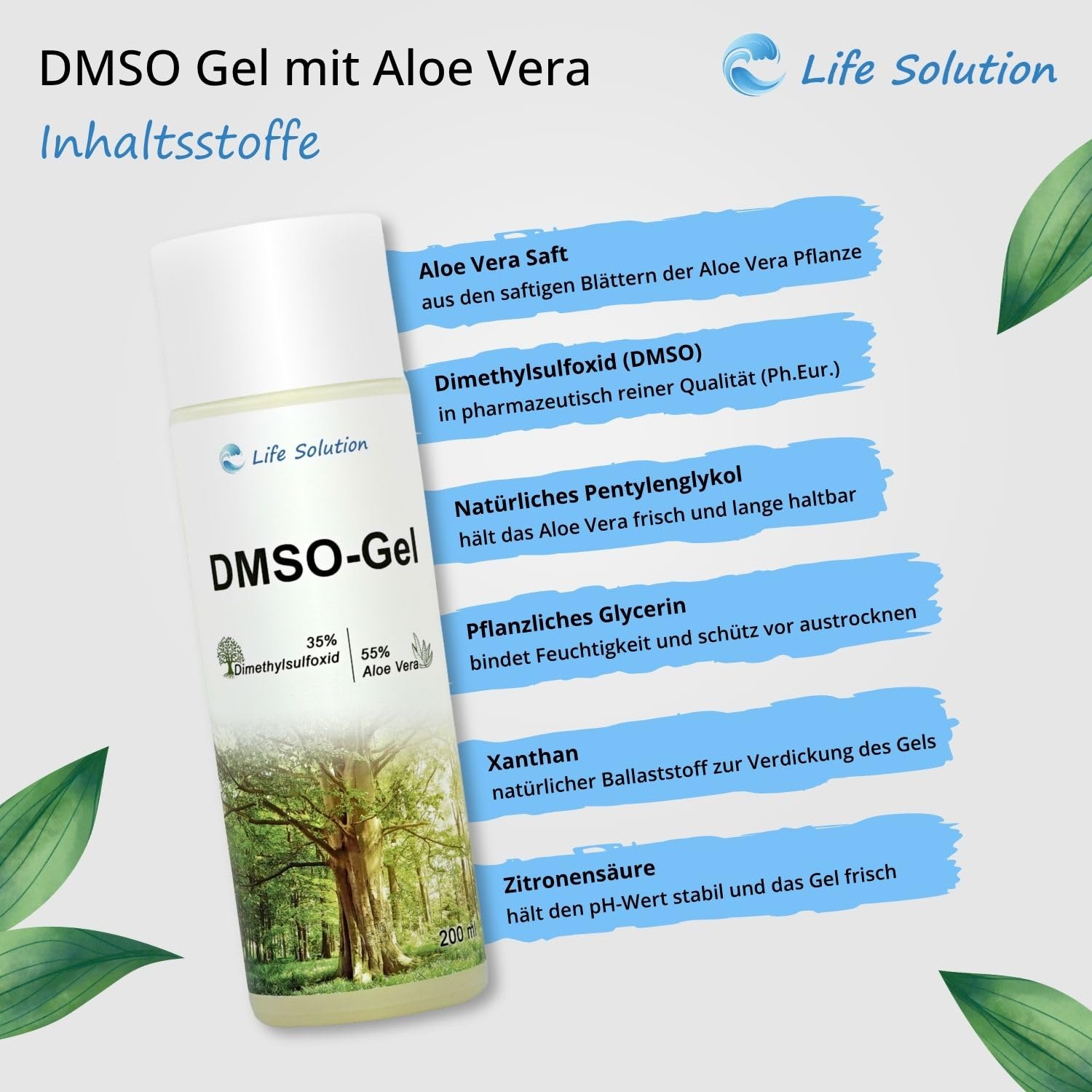 DMSO Gel - mit Aloe Vera - 200 ml - Dimethylsulfoxid in 99,9% pharmazeutischer Reinheit