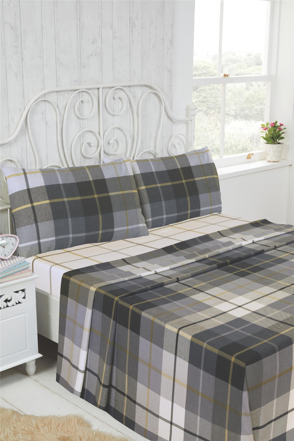 Lomond Brushed Cotton Check Flannelette Sheet Set - Single Size - Blue