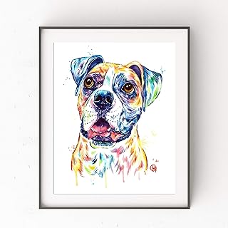 Boxer Dog Wall Art by Whitehouse Art | Dog Memorial Gifts, Dog Decor, Dog Poster| Professional Art Print of Boxer Original Watercolor | In Memory Of Dog | 5 Sizes
