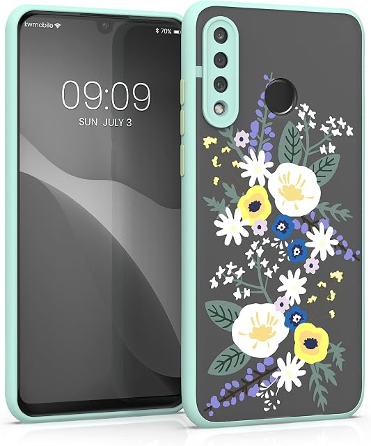 kwmobile Case Compatible with Huawei P30 Lite - Crystal Transparent Phone Cover - Spring Flowers Mint/Yellow/Matte Transparent