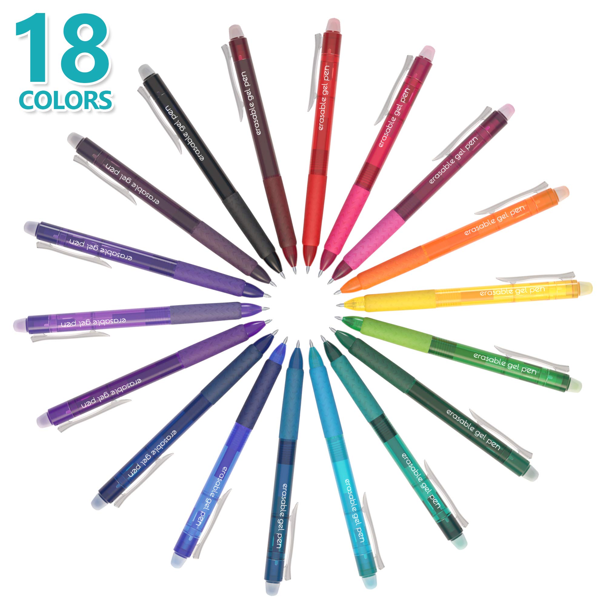 Erasable Gel Pens, 18 Colors Lineon Retractable Erasable Pens Clicker