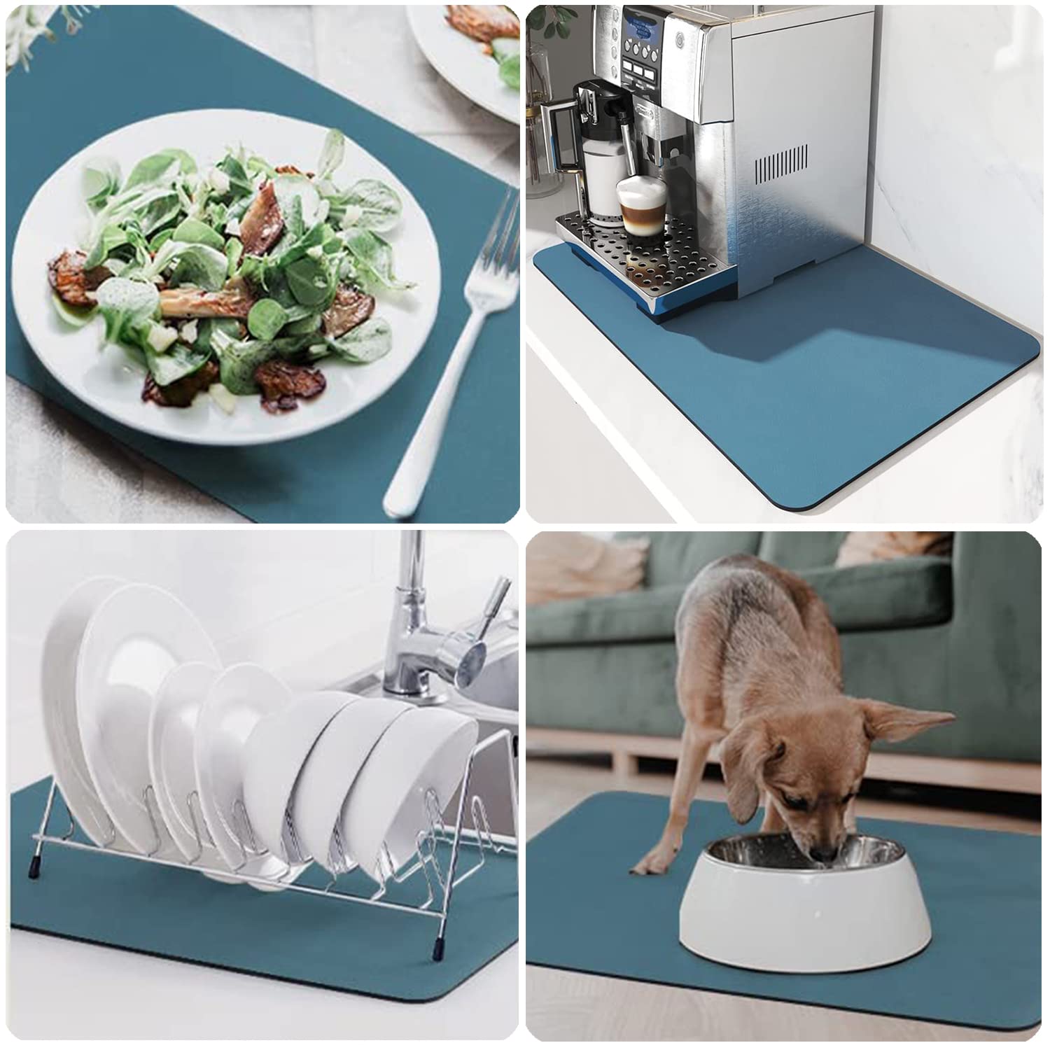 Tappetino Scolapiatti, Super Assorbente Tappetini Lavello Cucina, Scolapiatti da Lavello Asciugatura Rapida, Sgocciolatoio per Lavello Antiscivolo per Bancone Cucina 40 x 50cm (Blu)