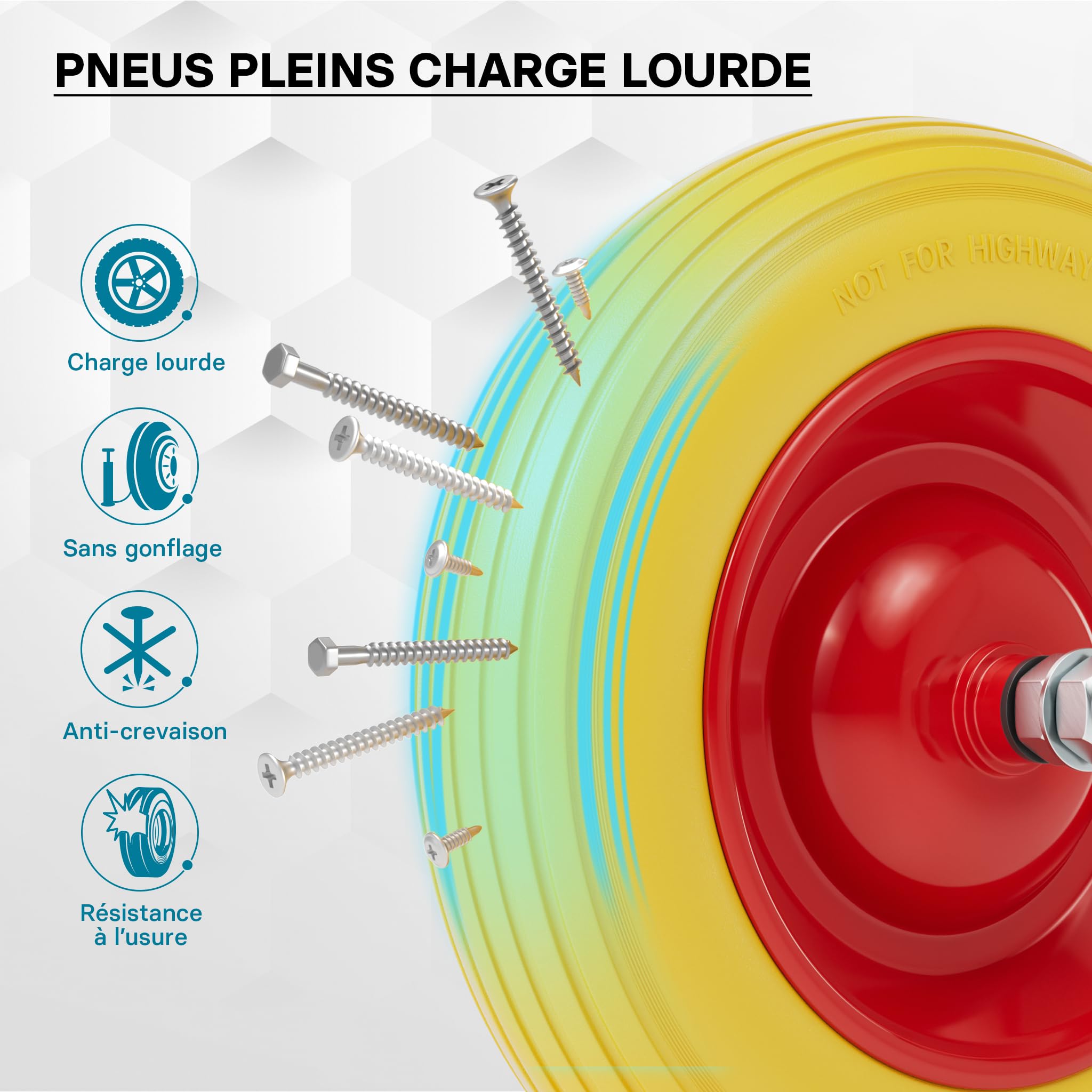 Wiltec Pneu de brouette 3.50-8 – Roue et Pneumatique en PU – Jusqu’à 130 kg – avec Jante en acier et axe – Bandage pour Diable, Chariot, Charrette