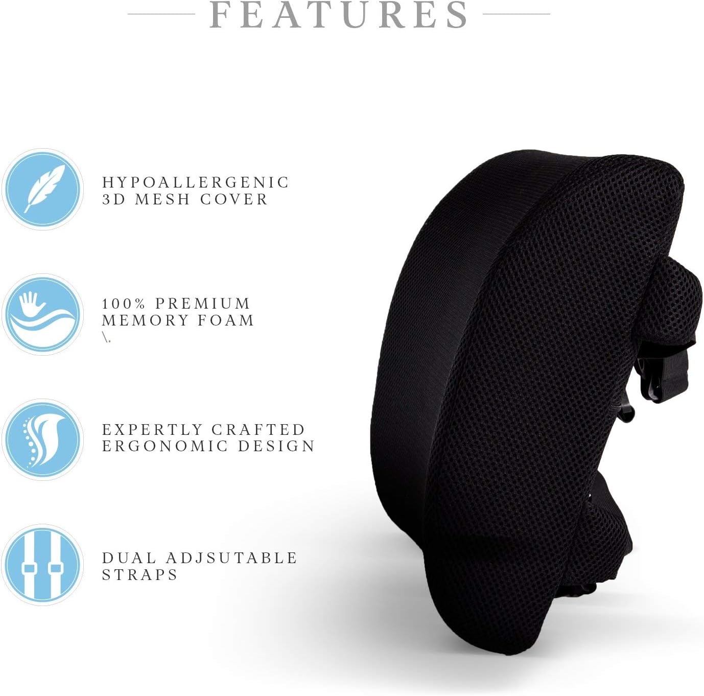 Restorology Orthopedic Memory Foam Lumbar Support Back Cushion for Office Chair and Car Seat - Designed to Reduce Back Pain and Boost Circulation, Hypoallergenic, Adjustable Straps and Mesh Cover