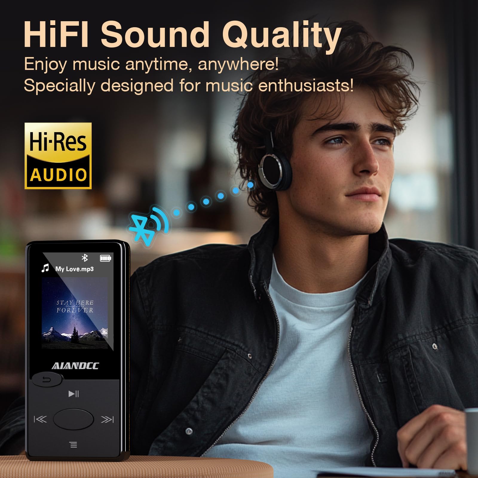 Lecteur MP3 Bluetooth Son HiFi avec Radio FM, Baladeur Bluetooth, Écouteurs Inclus