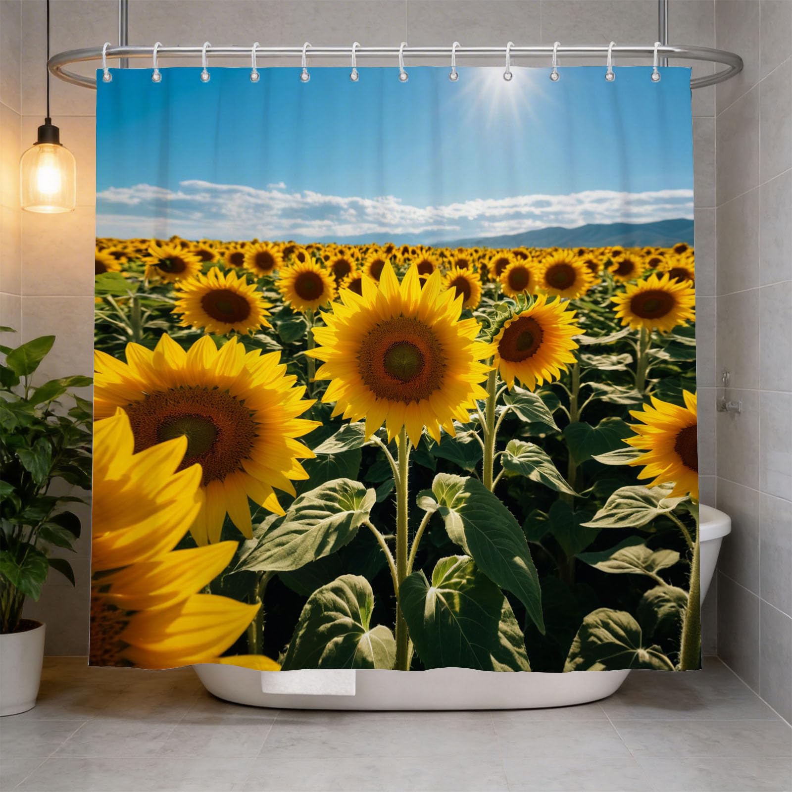 Hongduo 3D Sunflowers Shower Curtain for Stalls Bathtubs Country Bloom Bathroom Decor Shower Curtain Set Polyester Fabric Waterproof 200x200cm/79X79 Inch with Hooks
