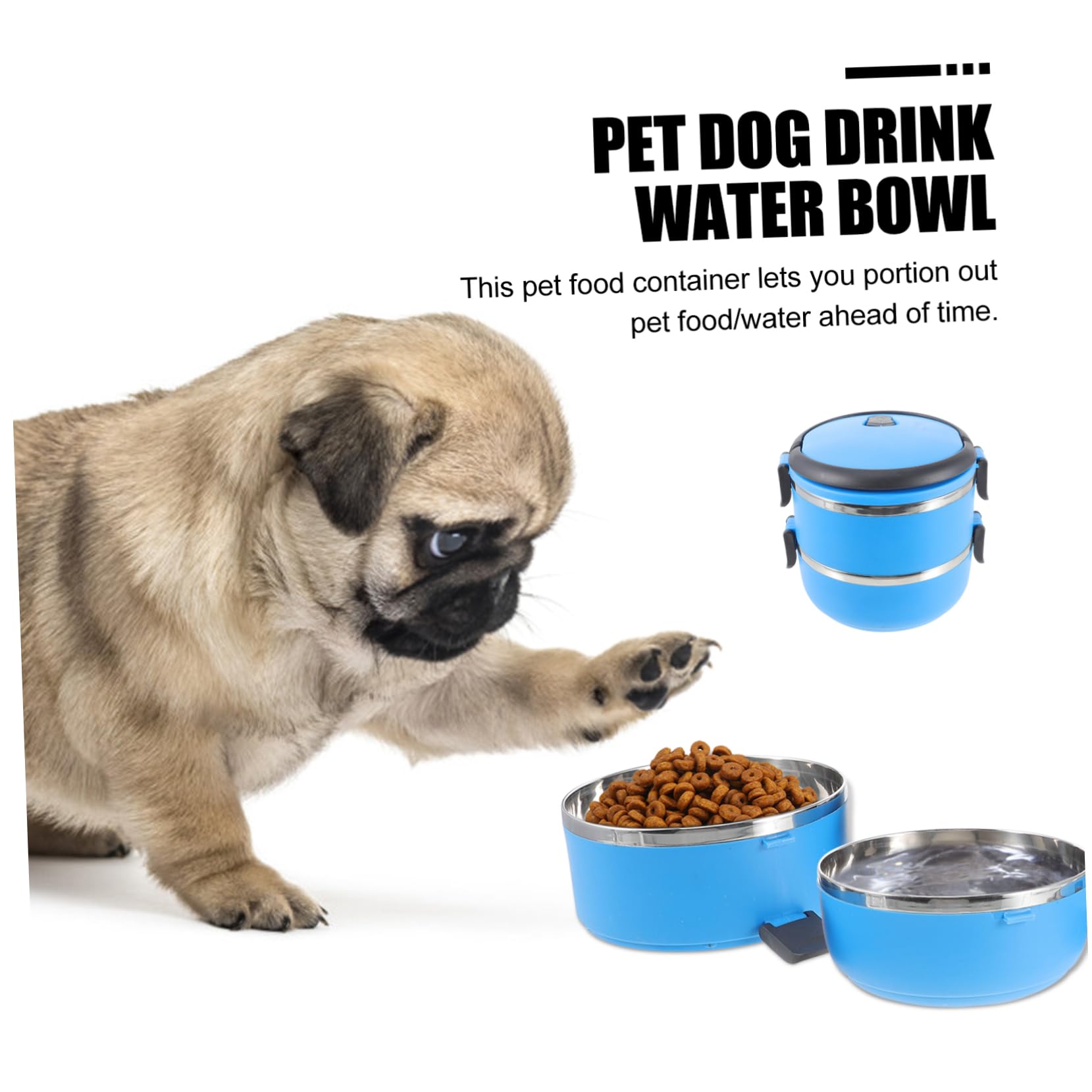 BESTonZON Stainless Steel Double Pet Bowl Spill Water and Food Storage Container for Dogs and Cats Portable Travel for Outdoor Feeding Blue