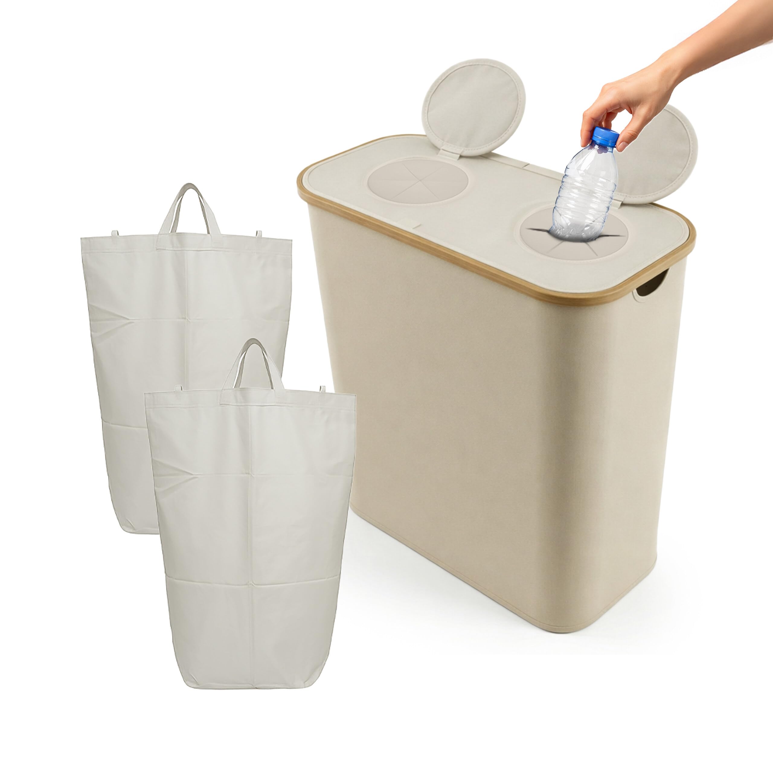 Relaxdays Récipient de Collecte des Bouteilles 140 L 60 Bouteilles 2 Sacs Amovibles Beige