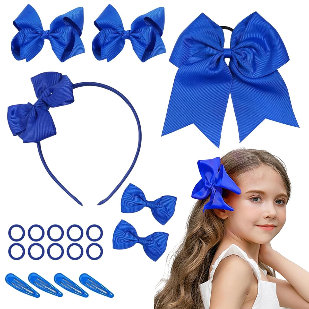 MAYCREATE® Girls Bow Hairband Set of 20pcs, Hair Bows for Kids Girls, Bowknot Hair Clips Rubber Hair Ties Hair Accessories Kit for Toddlers, School Girls - Royal Blue (B0CJTYQK8P) Amazon Price History, Amazon Price Tracker