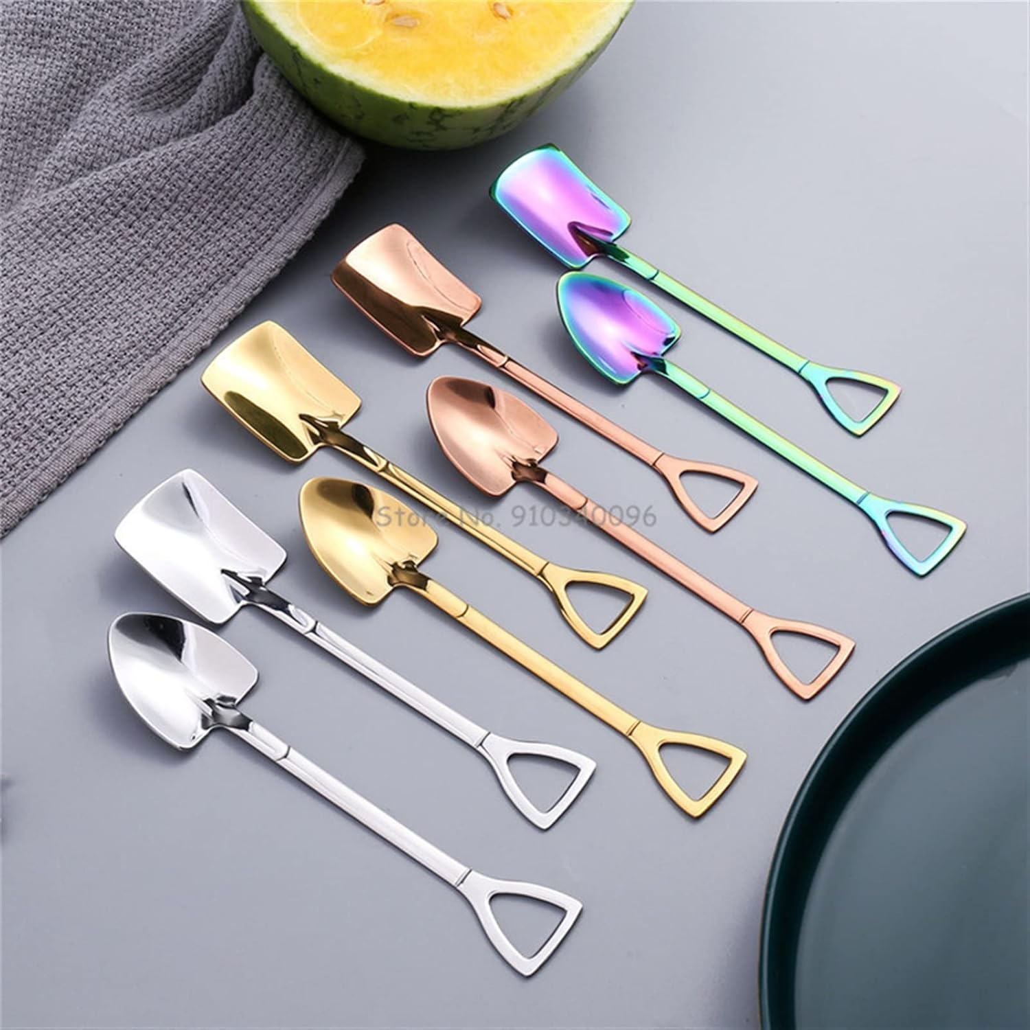 Coffee Scoops Stainless Steel Creative Retro Watermelon Shovel Coffee Spoon Dessert Ice Cream Tip Flat Christmas Gifts Box(Silver)