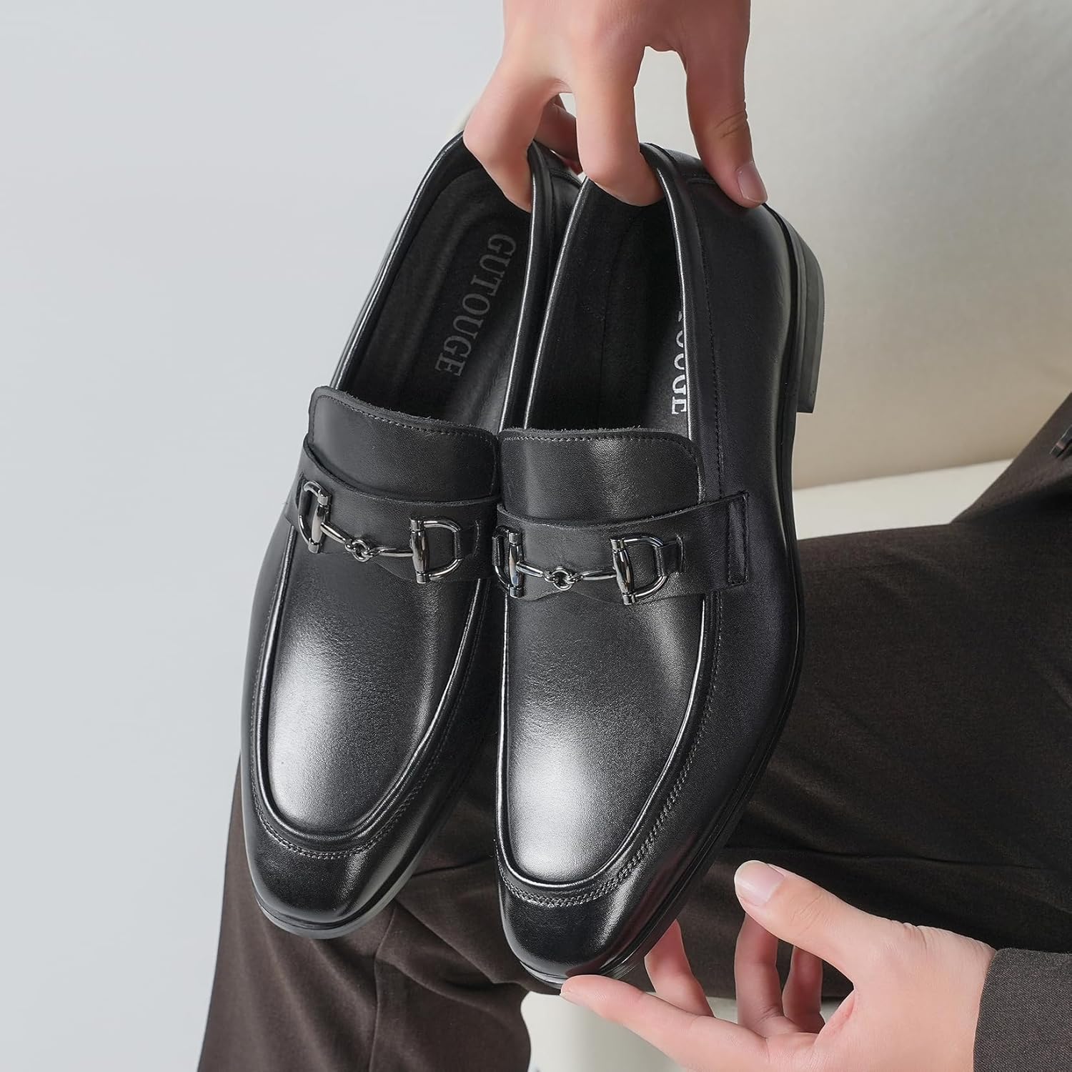 Men’s Leather Penny Loafers Classic Slip On Dress Shoes with Block Heel, Breathable Lining & Durable Rubber Sole - Image 3
