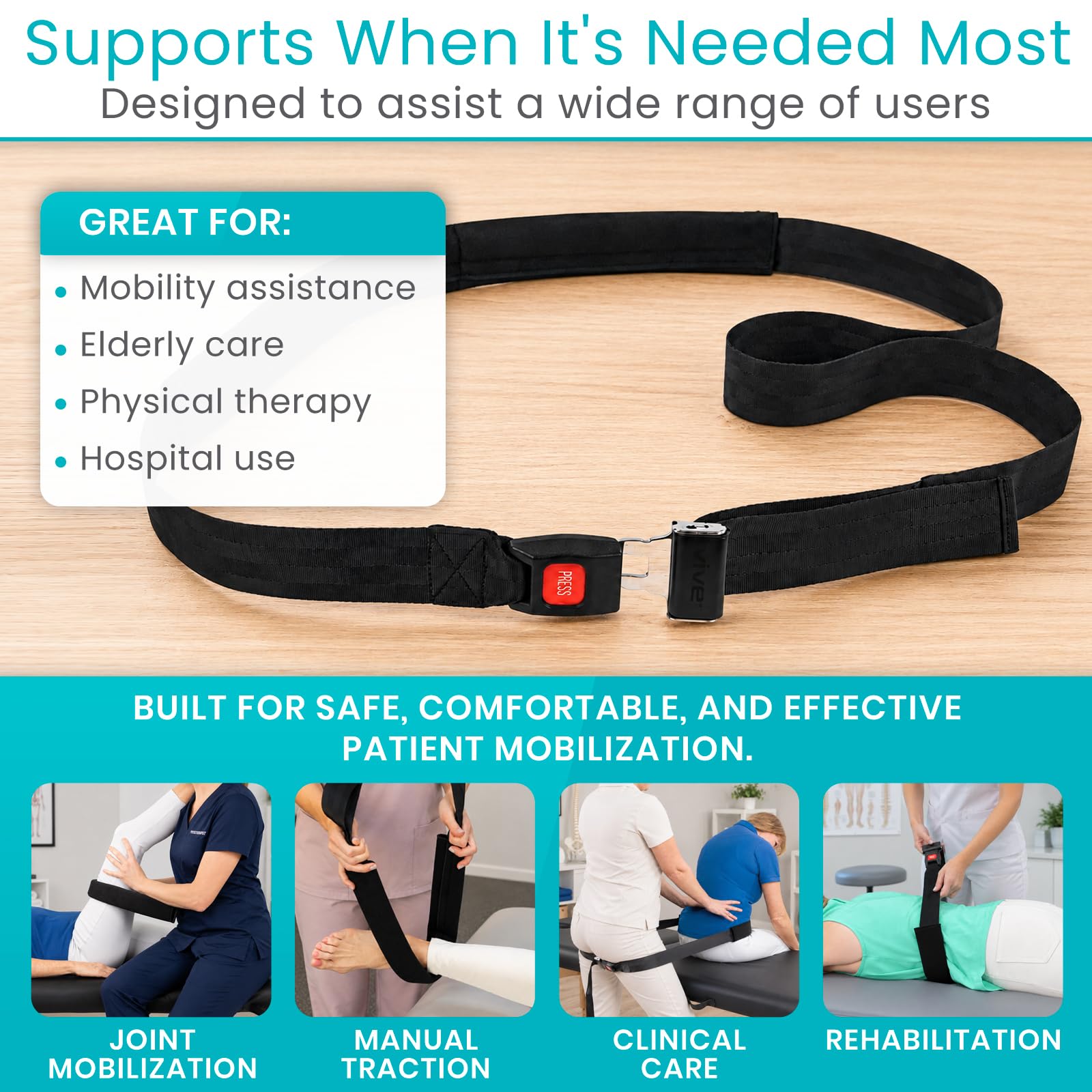 Vive Mobilization Belt for Physical Therapy with Buckle - Manual Traction Stretching Band - PT Traction Strap Belt for Stretching, Mobility, Massages & Exercise — Amazon image 3