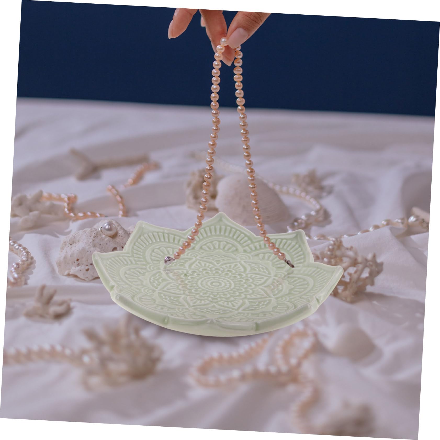 Healeved 5 Stück Schmuckschale aus Keramik Gericht Ringe Geschirrhalter Ringschale golden Form Keramikschmuck Tablett Schmucktablett ringhalter schale weißes Porzellan Green