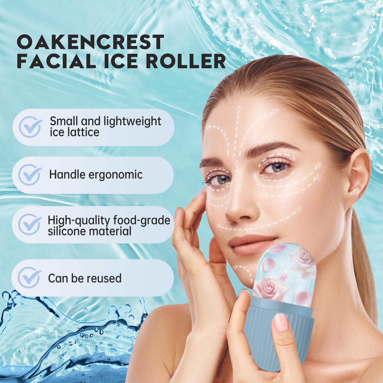 Ice Roller Viso, Riutilizzabile Rullo di Ghiaccio Facciale, Eye Ice Massage in Silicone, Bellezza del Viso per Tonificare Viso Serrare e la Pelle Alleviare Gonfiore Riduci i Pori (Blu)